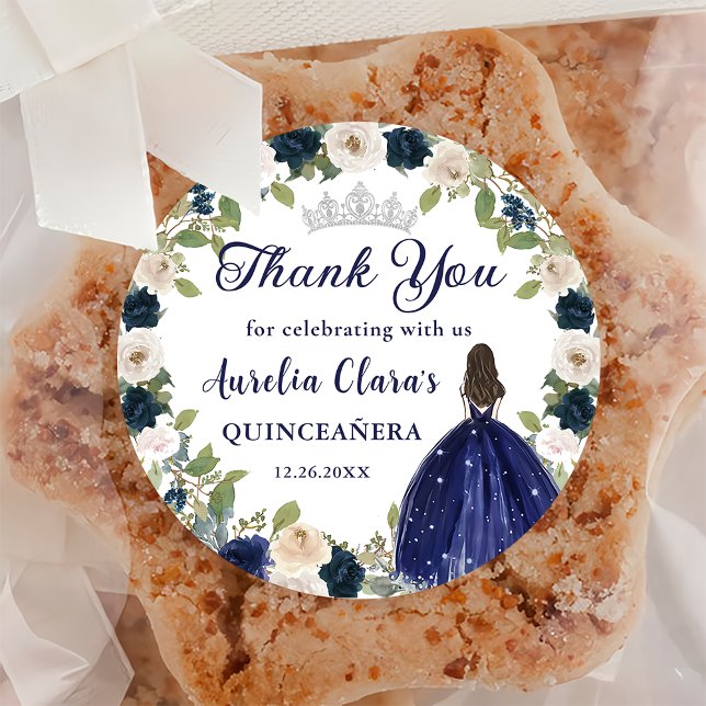 Pegatina Redonda Princesa Floral Azul Quinceañera Cumpleaños (Subido por el creador)