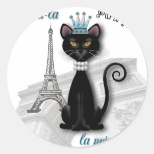 Pegatina Redonda princesa francesa del gatito del Oo-la-la