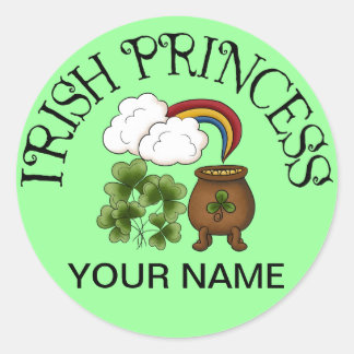 Pegatina Redonda Princesa Irlandesa Shamrock Pot of Gold