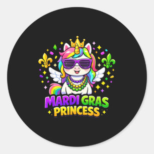 Pegatina Redonda Princesa Kawaii Unicornio Mardi Gras Unicornio Mar