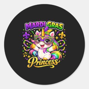Pegatina Redonda Princesa Kawaii Unicornio Mardi Gras Unicornio Mar