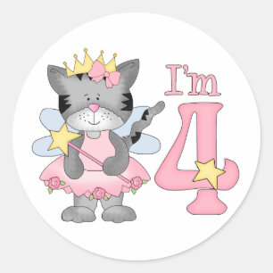 Pegatina Redonda Princesa Kitty, cuarto cumpleaños