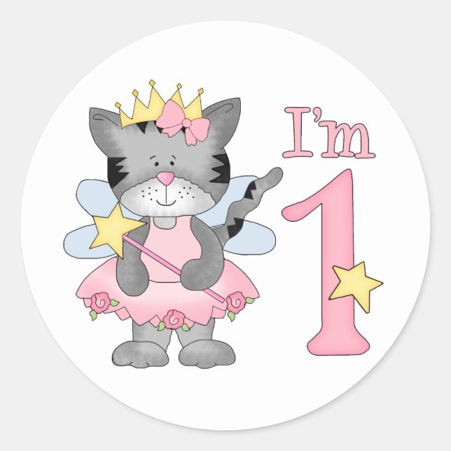Pegatina Redonda Princesa Kitty Primer Cumpleaños (Anverso)
