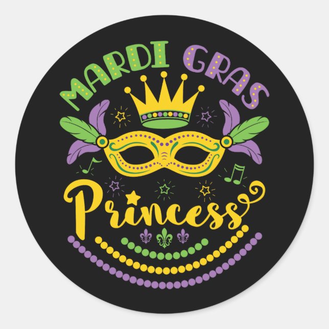 Pegatina Redonda Princesa Mardi Gras (Anverso)