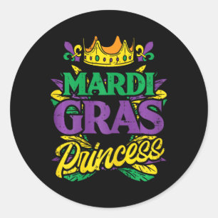 Pegatina Redonda Princesa Mardi Gras Graciosa Mujer del Carnaval Ma