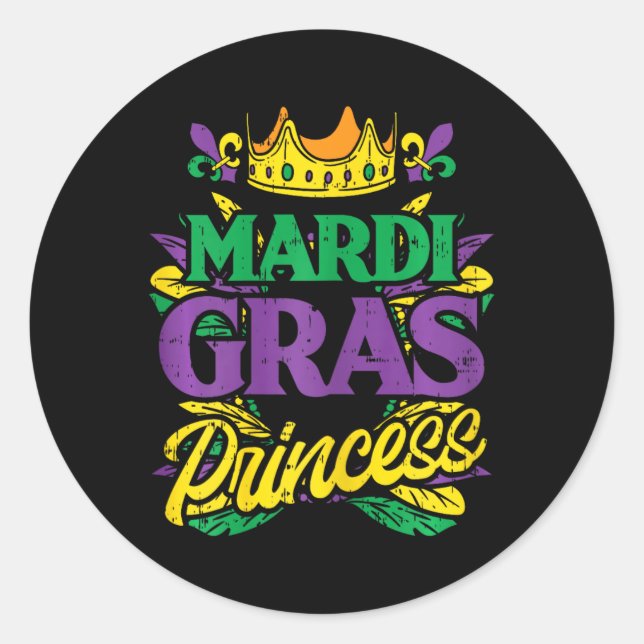 Pegatina Redonda Princesa Mardi Gras Graciosa Mujer del Carnaval Ma (Anverso)