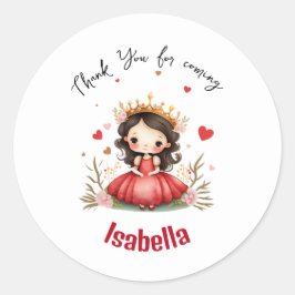 Pegatina Redonda Princesa pequeña con vestido rojo