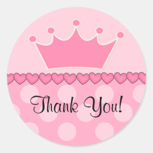 Pegatina Redonda Princesa rosada Crown Thank You Sticker
