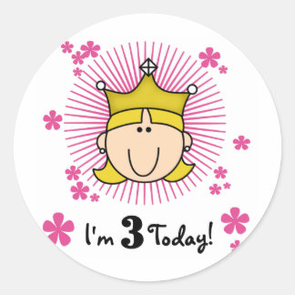 Pegatina Redonda Princesa Rubia 3 camisetas de cumpleaños y regalos
