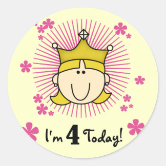 Pegatina Redonda Princesa Rubia 4 camisetas de cumpleaños y regalos