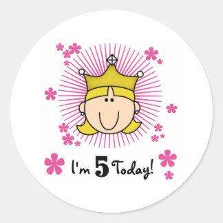 Pegatina Redonda Princesa Rubia 5 cumpleaños