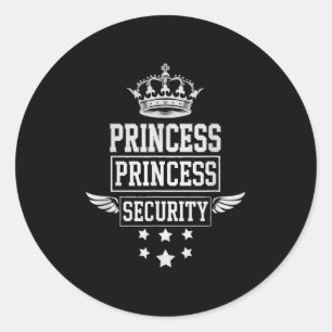Pegatina Redonda Princesa Seguridad Retro Cumpleaños Papá Mamá Boys