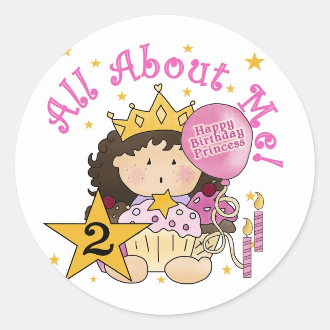 Pegatina Redonda Princesa todo sobre mí segundo cumpleaños (Anverso)