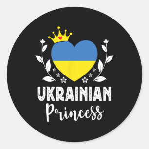 Pegatina Redonda Princesa ucraniana Bandera de Ucrania Orgullosa ch