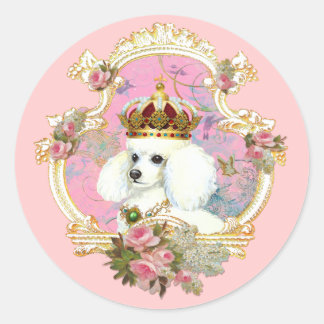 Pegatina Redonda Princesas de cangrejo blanco y rosas rosas rosas r