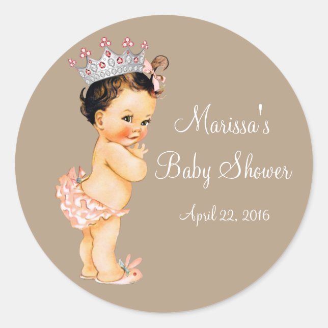 Pegatina Redonda Princess Baby Shower (Anverso)