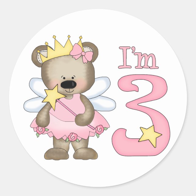 Pegatina Redonda Princess Bear 3 cumpleaños (Anverso)