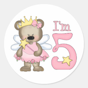 Pegatina Redonda Princess Bear 5 cumpleaños