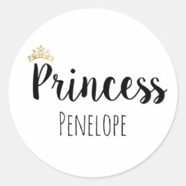 Pegatina Redonda Princess Black Script Font Crown