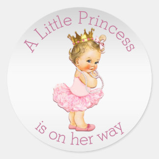 Pegatina Redonda Princess Pearls Ballerina Baby Shower Silver Pink
