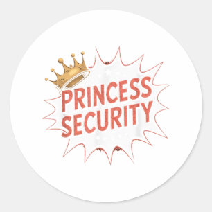 Pegatina Redonda Princess Security Retro Nacimiento Papá & amp; Mam