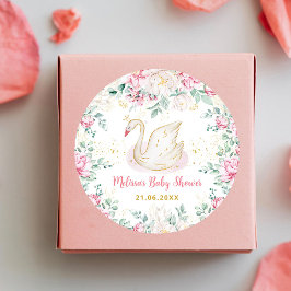 Pegatina Redonda Princess Swan Baby Shower
