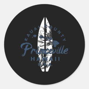 Pegatina Redonda Princeville Kauai Surf Hawaiano Vintage Hawaii