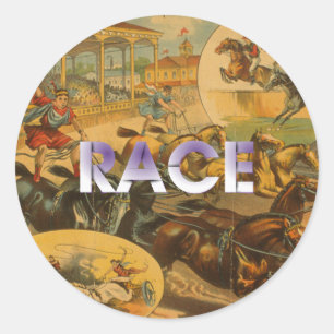 Pegatina Redonda PRINCIPAL Carrera de Caballos