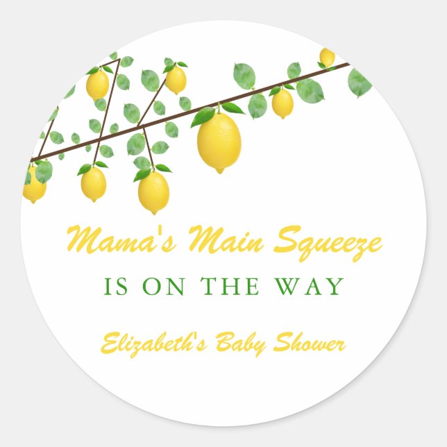 Pegatina Redonda Principal Squeeze Lemon Género Neutral Baby Shower (Anverso)
