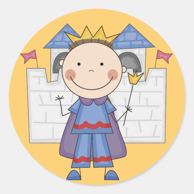 Pegatina Redonda Príncipe en el castillo camisetas y regalos (Anverso)