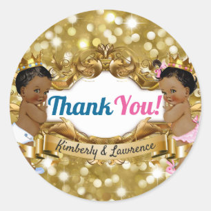 Pegatina Redonda Príncipe/Princesa Africana Purpurina Gracias Etiqu