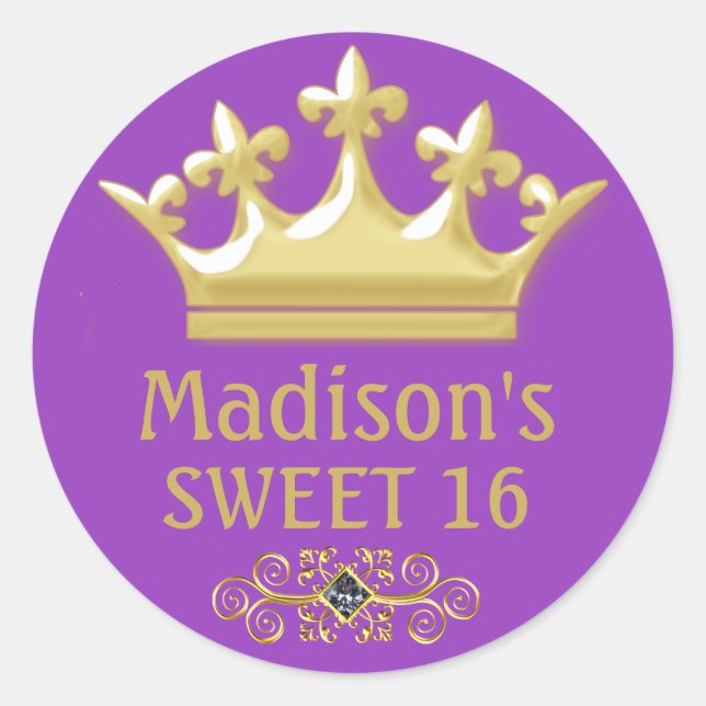 Pegatina Redonda Príncipes de oro personalizados coronan sobre dulc (Anverso)