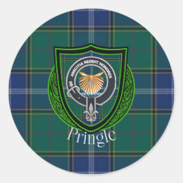 Pegatina Redonda Pringle Scottish Clan Tartan & Crest