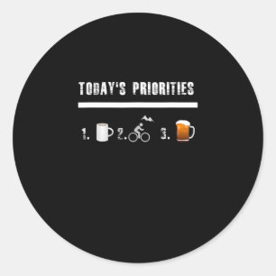 Pegatina Redonda Prioridades de hoy Funny Mountain Bike