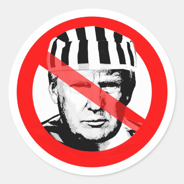 Pegatina Redonda Prisionero anti-Donald Trump cruzado (Anverso)