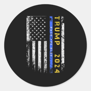 Pegatina Redonda Pro Trump 47 2024 Back the Blue Thin Blue Line Ame