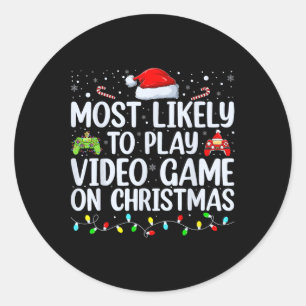 Pegatina Redonda Probablemente Juegue Un Videojuego Con Los Navidad