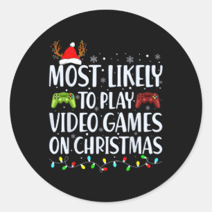 Pegatina Redonda Probablemente Juegue Un Videojuego Con Los Navidad