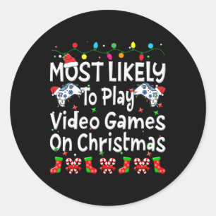 Pegatina Redonda Probablemente Juegue Un Videojuego En Navidades Fu