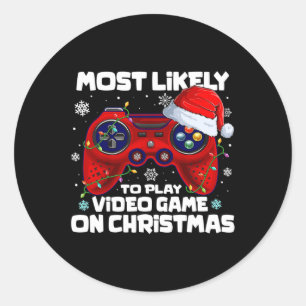 Pegatina Redonda Probablemente Juegue Videojuego En Navidades 1