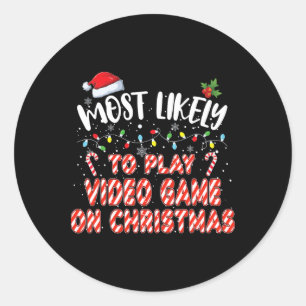 Pegatina Redonda Probablemente Juegue Videojuego En Navidades Navid
