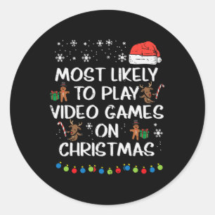 Pegatina Redonda Probablemente Jueguen a Videojuegos Navidades Navi