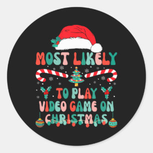 Pegatina Redonda Probablemente Reproducir Xmas De Videojuego Coinci