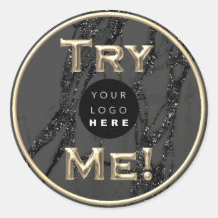 Pegatina Redonda Probar el logotipo de prueba de oro Contenedor neg