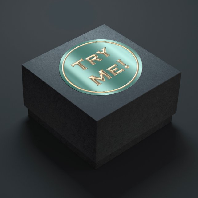 Pegatina Redonda Probar Me Faux Gold Verde azulada Tester Ejemplo C (Try Me Faux Gold Teal Tester Sample Container Classic Round Sticker)