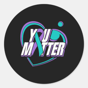 Pegatina Redonda Problema - Conciencia sobre la prevención del suic