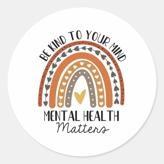 Pegatina Redonda Problemas de salud mental en Polka Dot Arcoiris (Anverso)