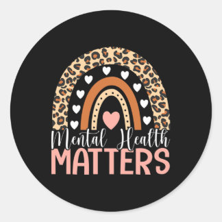 Pegatina Redonda Problemas de salud mental Leopard Imprimir Boho Ar