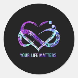 Pegatina Redonda Problemas de vida Semicolón Prevención del suicidi