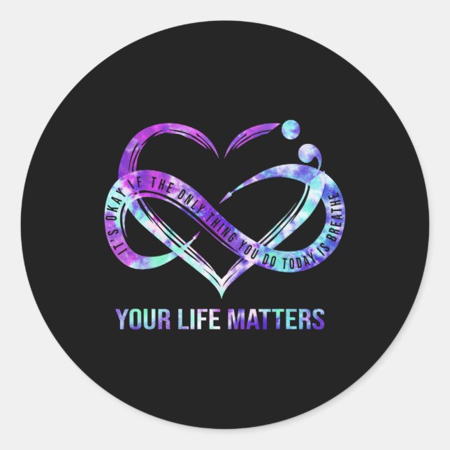 Pegatina Redonda Problemas de vida Semicolón Prevención del suicidi (Anverso)